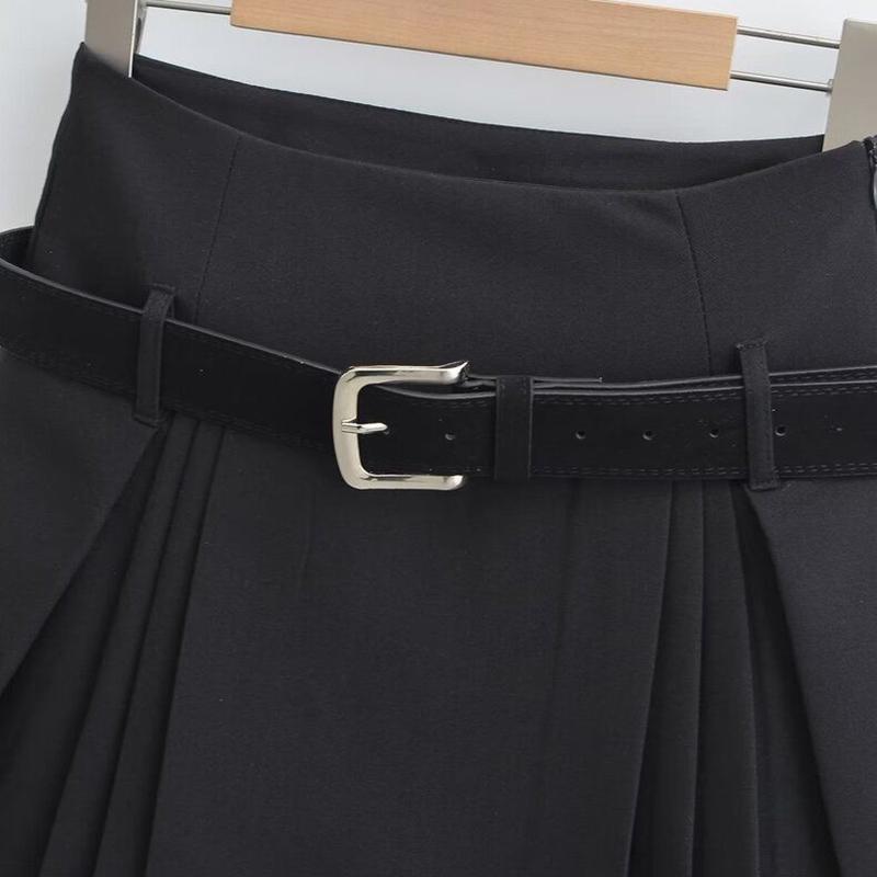 WTEMPO Kurze Faltenröcke im Preppy-Stil für Mädchen mit Gürtel Lässige A-Linien-Miniröcke mit hoher Taille und Sicherheitshose für Damen in Grau-Schwarz-Streetwear