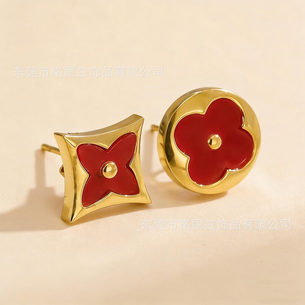 18K Gold Titanium Steel Non-Fading Four-Leaf Clover Earrings, Minimalist Women's Stud Earrings