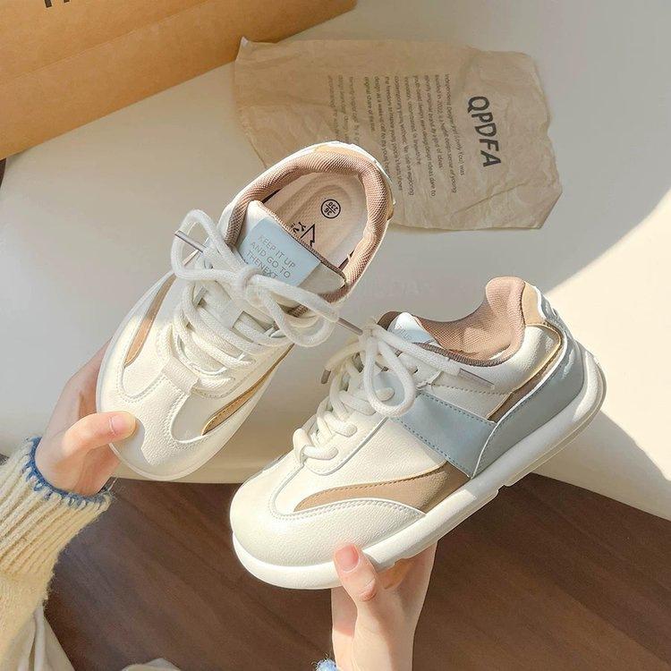 Versatile chic shoes thick baseplate shoes women's spring and summer 2025 new retro German training shoes leather white shoes