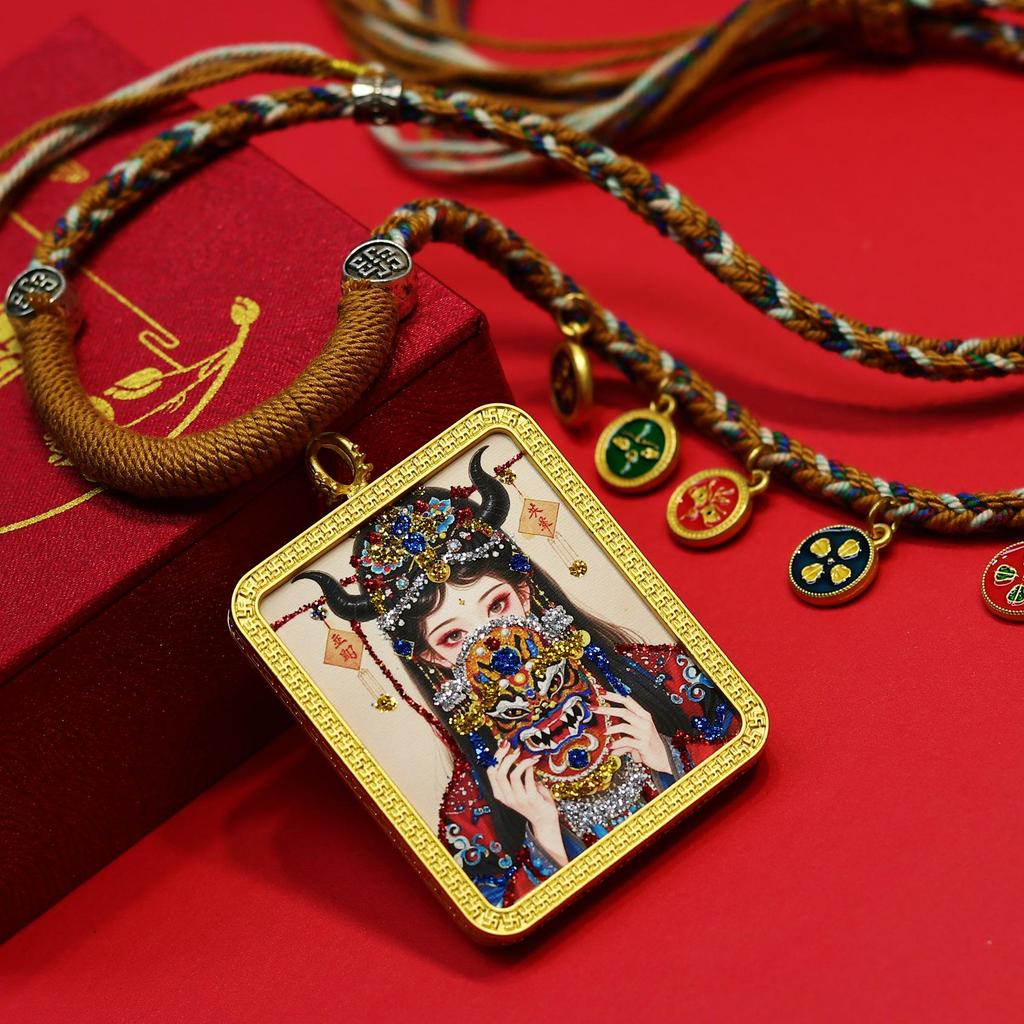 Classic Gold Tone Thangka Necklace: Multicolored Tibetan Zhakilamu, Female Wealth, Dazzling Colors, Semi-Handmade.
