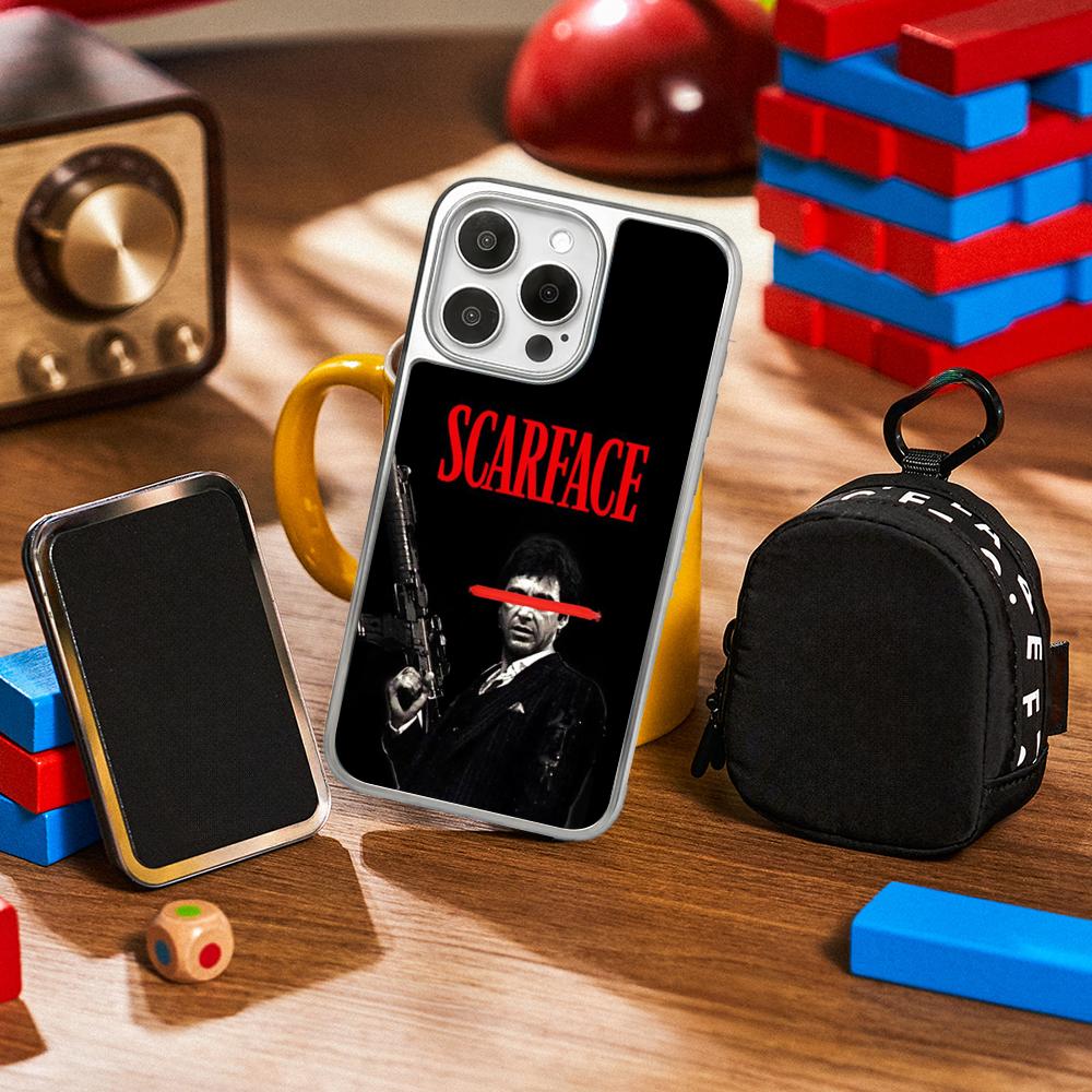 Tonny Montana Scarface Classic Poster Phone Case for iPhone 16 15 14 13 12 11 Pro Max Sheepskin Silver-edged Protective Case