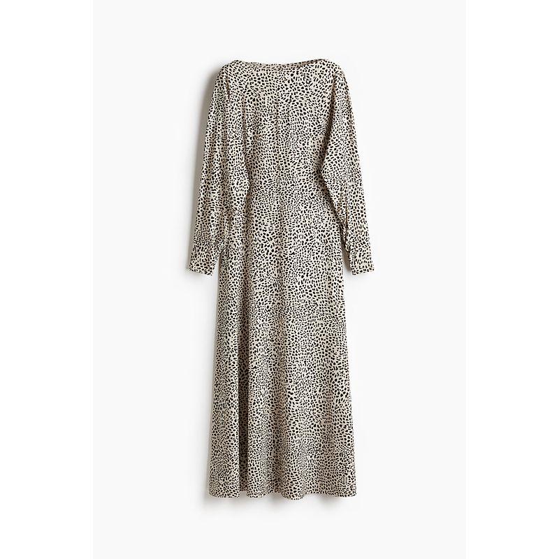 

HM Women s Clothing Dress 2025 Autumn New Arrival off-Neck French Waist Elegant Elegant Dress 1277375 Light beige/Leopard print 160/88(S)