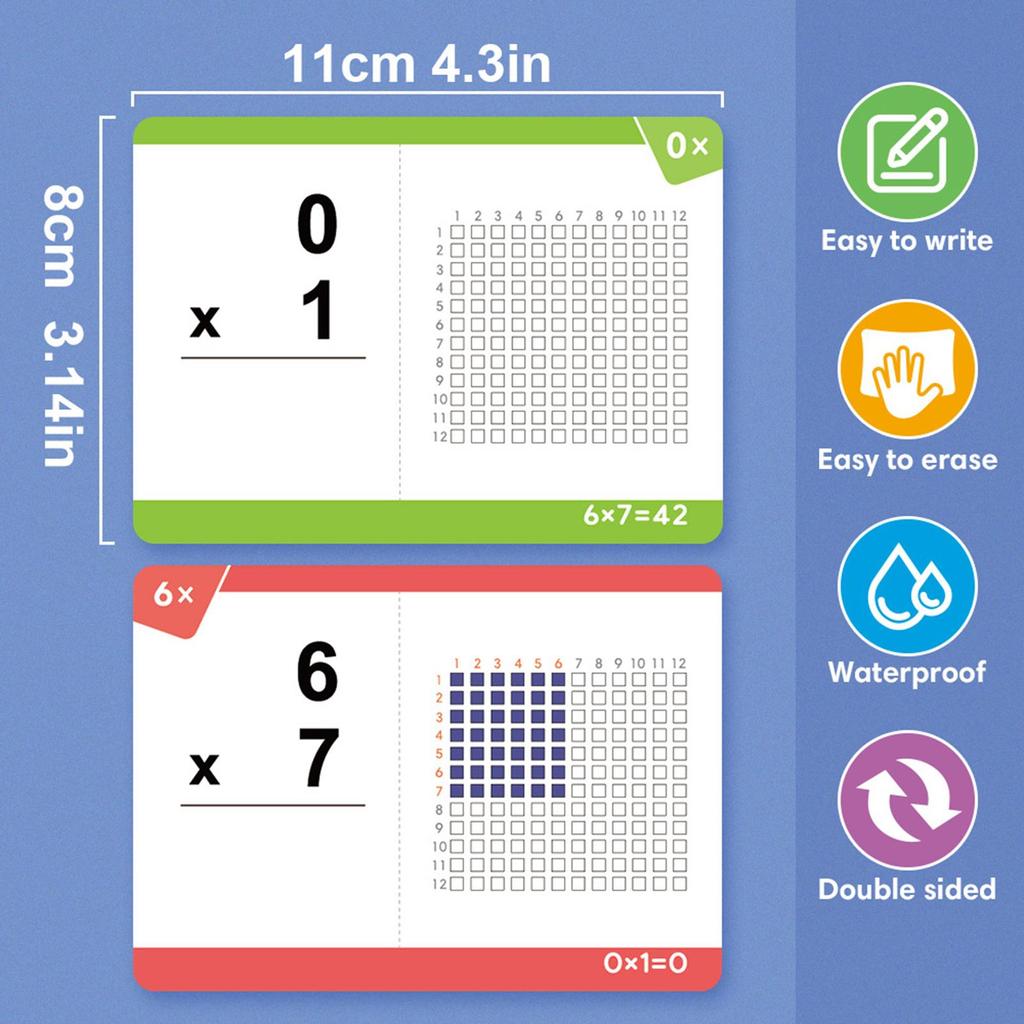 Multiplication Flash Cards 0-12 Visual Assisted Arithmetic Reusable Portable Flashcards for Kids