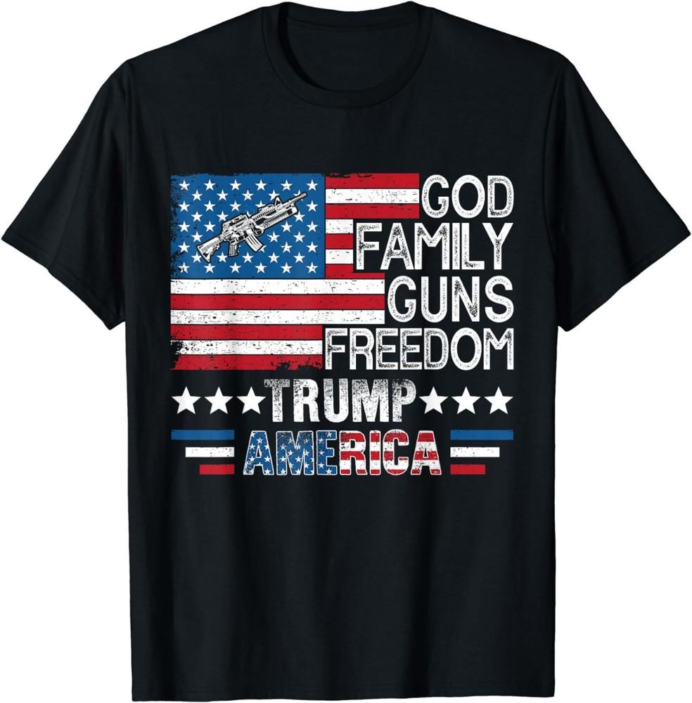 God Family Guns Freedom Pro Trump 2024 MAGA American Flag Unisex T-Shirt Unisex T-Shirt XL