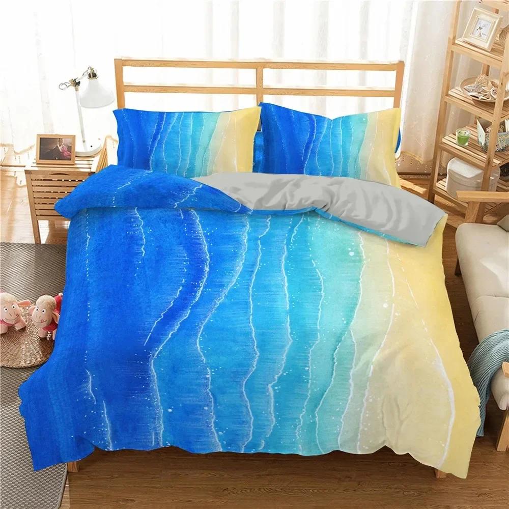 Luxury New 3D Print Beach Starfish Duvet Cover Set Queen Blue Cute Ocean Creatures Bedding Set Sea Shells Starfish Cover