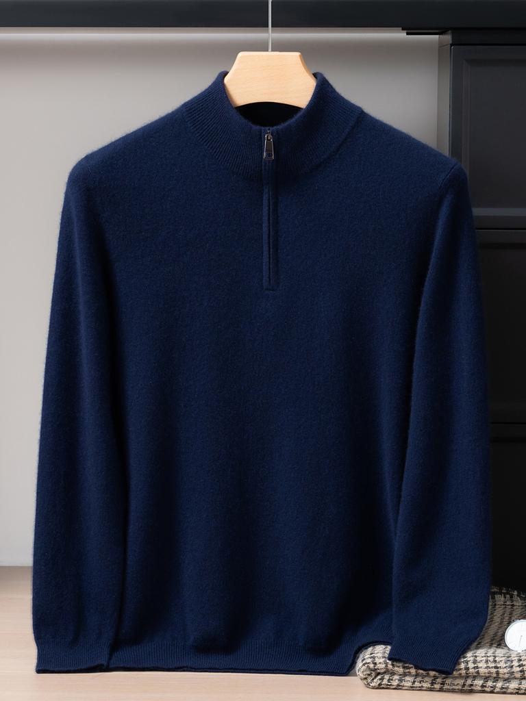 Albas Small Cashmere 100% Cashmere Shirt Half High Zip Sweater Knitted Sweater
