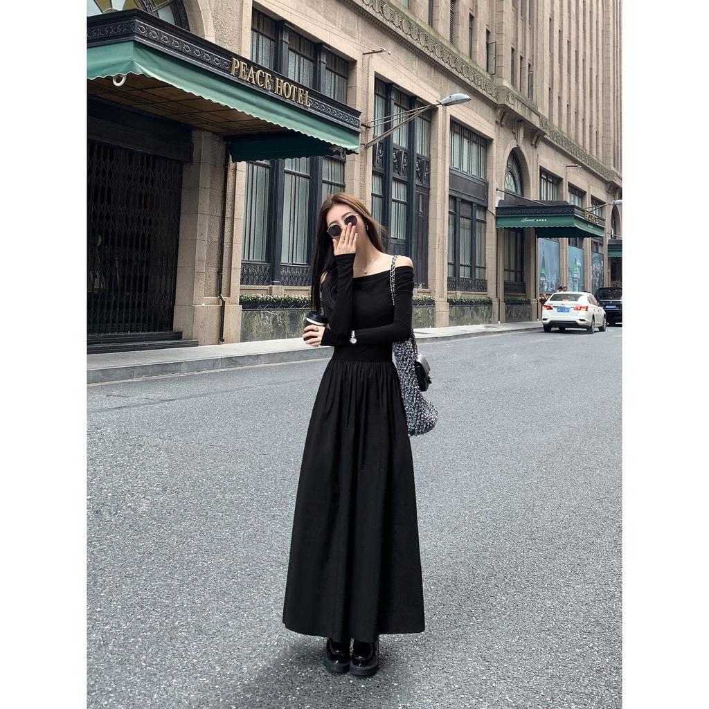 Herbst neues Anhänger One-Shoulder weißes Kleid Taille Temperament schön High-End Französisches Kleid