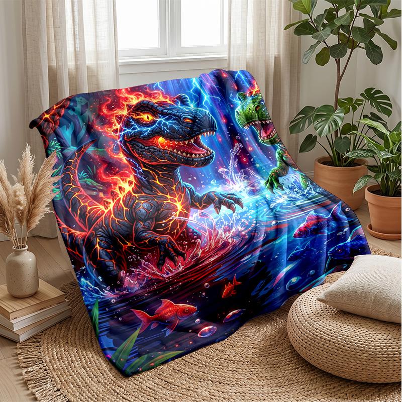 Kitty King On Dino Theme Blanket Lightweight Warm Flannel Blanket Decorative Throw Blanket for Home Decoration