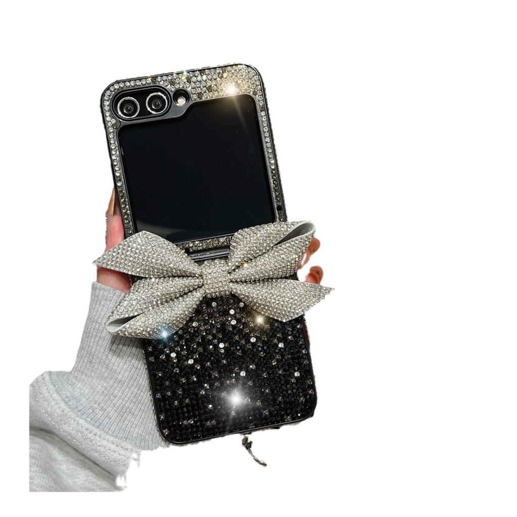 Applicable to Samsung ZFlip6 rhinestone bow flash diamond case zflip7 folding screen all-inclusive luxury bracelet protective case