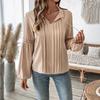 Women's Fashion Casual Lace V-Neck Solid Color Long Sleeve Pleated Shirt Women's T-Shirt Top