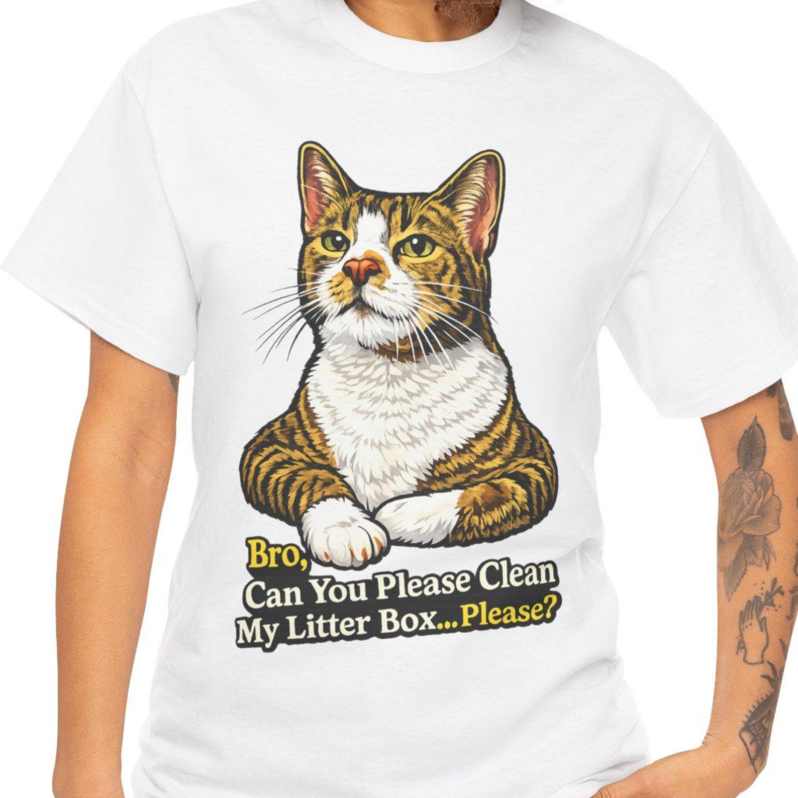 Tabby Cat Illustration Can You Please Clean My Litter Box Tee | Cat Lover Shirt 3XL