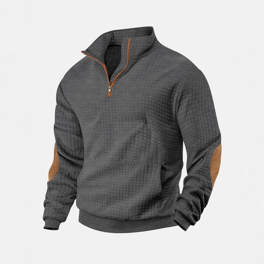 Herbst/Winter Herren Casual Sweatshirt - Neues kariertes Sweatshirt mit Reißverschluss vorne aus Wildleder-Samt mit gesticktem Jacquard-Design