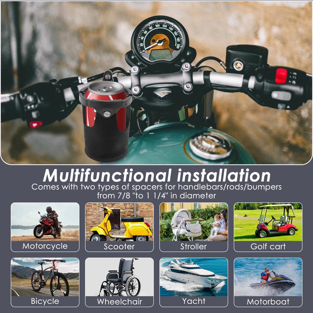 360° Swivel Mount Motorcycle Cup Holder Large Capacity Motorcycle Drink Holder for 7/8" to 1 1/4" Handlebar/Bumper/Pole Mount