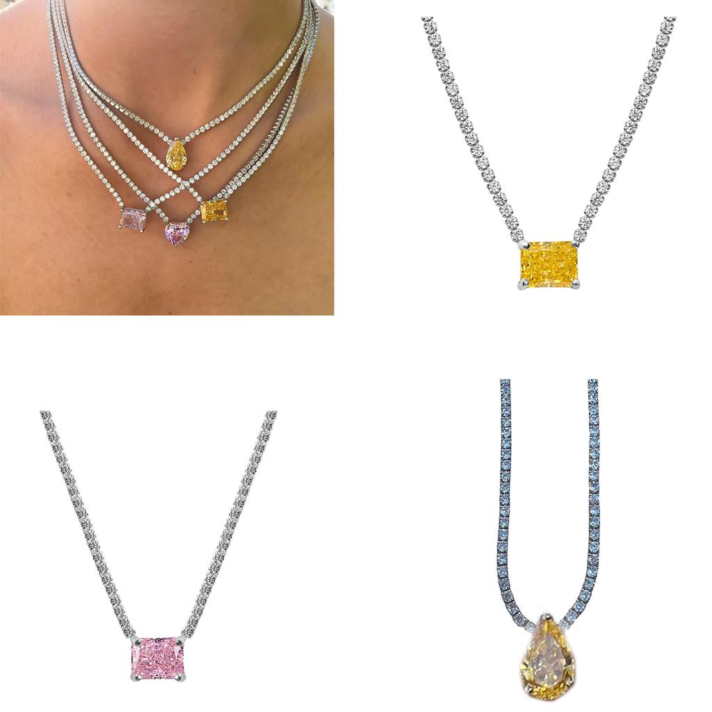 Zircon Charm Choker Colorful Rhinestones Pendant Necklace Women Girls Collarbone Chain Stylish Neckchain Accessory