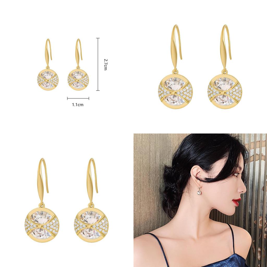 Goldfarbene Runde Hängeohrringe Legierung Strass Für Täglichen Lässigen Gebrauch