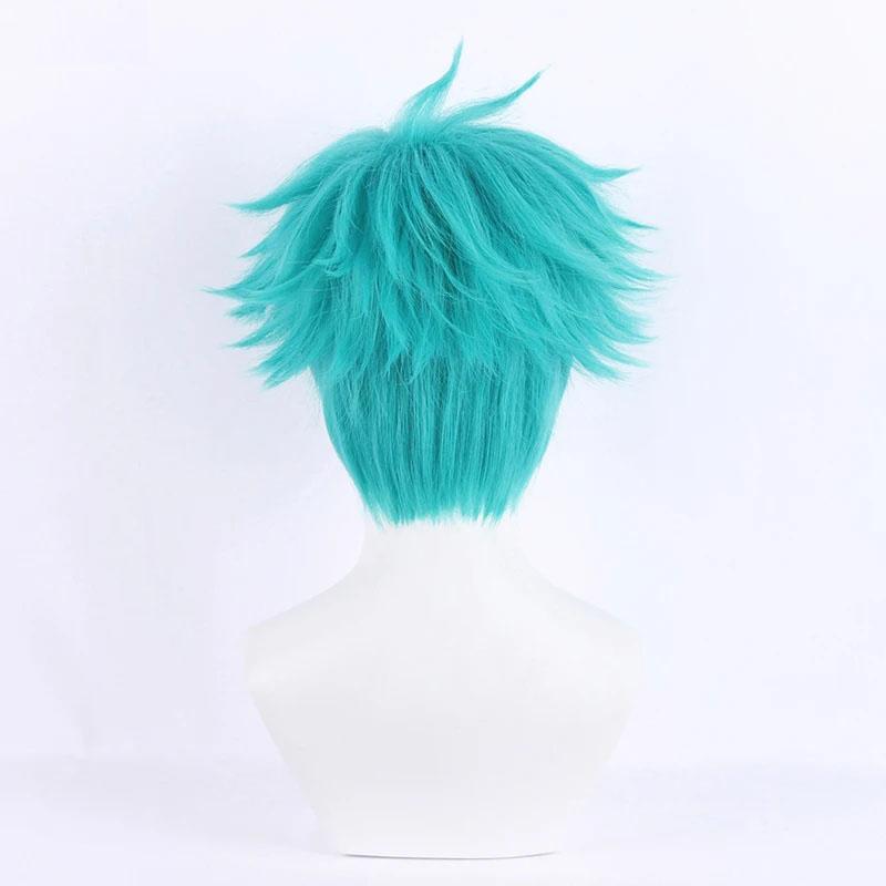 Heartsteel Aphelios Cosplay Wig LOL Cosplay Short Blue Green Heat Resistant Synthetic Hair Game Anime Wigs + Wig Cap