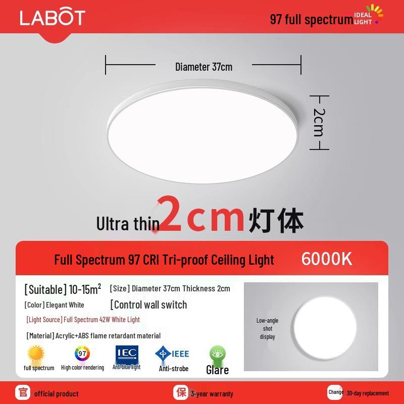 LED Ceiling Light: Three-Proof, Modern Minimalist Design for Bedroom, Balcony, Bathroom - Eye-Protective, Round Main Light