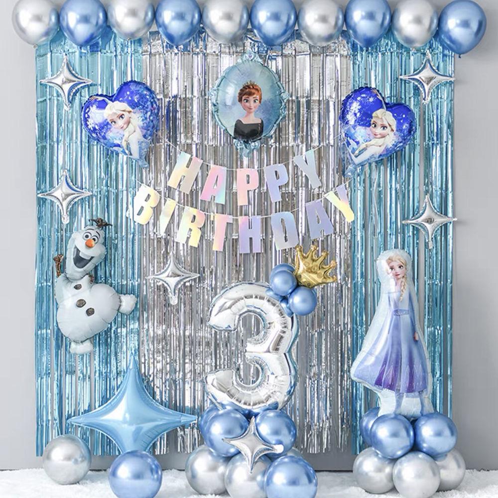 Frozen Blue Theme Birthday Decoration Balloon Set Princess Elsa Anna Aluminum Film Children'S Party Arrangement