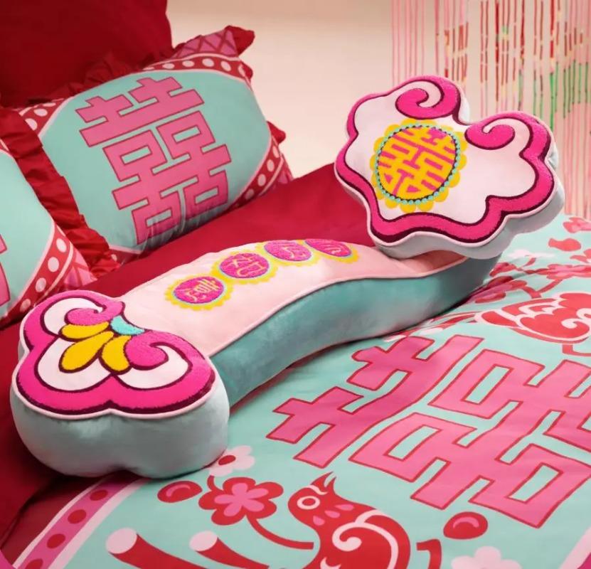 Velvet Chinese Traditional Ruyi Pillow Embroidery Tufted  Long Sleeping Pillow Sofa Backrest Cushion Wedding Decorative Gift