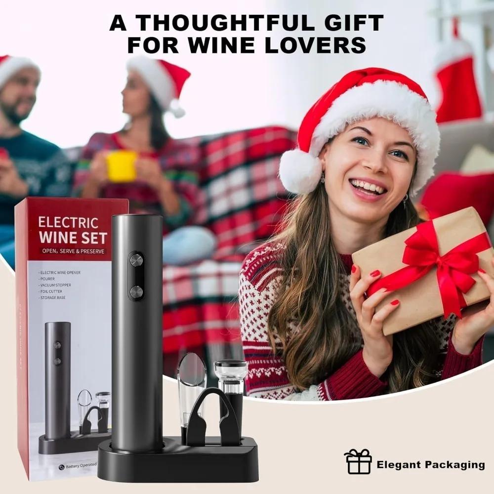 Electric Wine Opener Set Electric Wine Bottle Opener with Storage Base/Wine Aerator Pourer/Foil Cutter/Wine Stopper