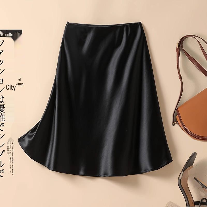 Gonna Midi Satinata a Vita Alta - Estiva Snellente a Linea ad A per Donna