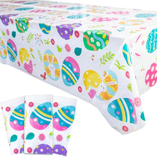 3 Pcs Easter Tablecloths, Disposable Plastic Table Cover for Party Dinner Decor, 54 x 108 Inch Rectangular(Bunny Floral Eggs)