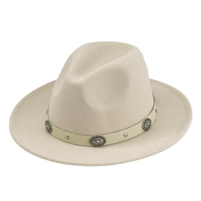 Unisex Felt Denim Wide Brim Hat With Leather Flower Print Belt Festive Occasions