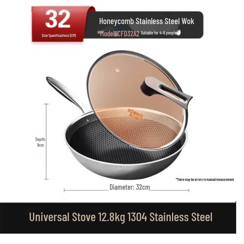Kangbach 304 Three-Layer Stainless Steel 32cm Wok