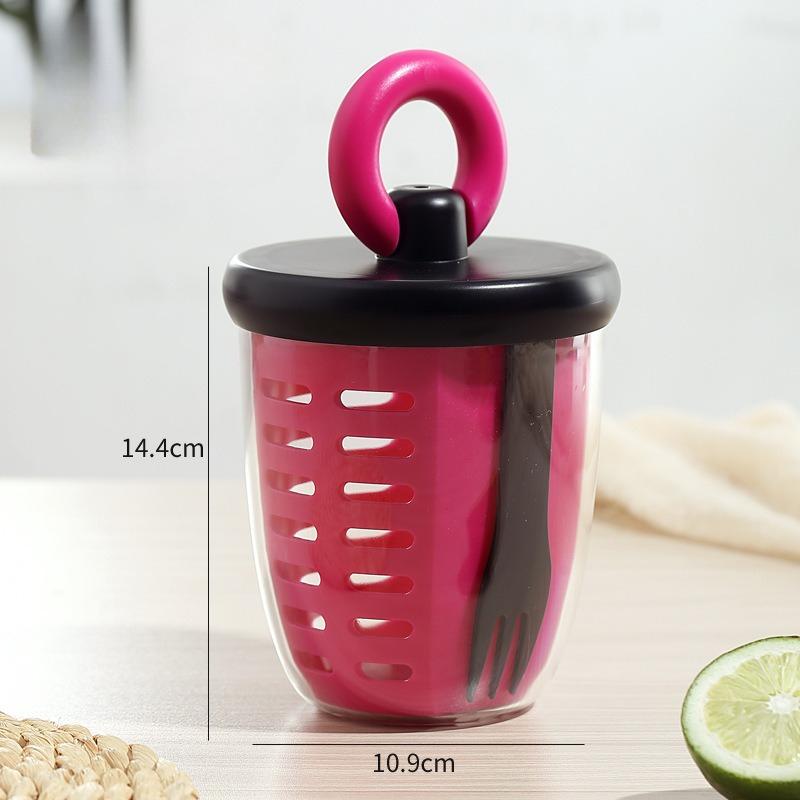 

650 мл стакан для фруктового салата на открытом воздухе для пикника с вилкой, двухслойный дренажный портативный стакан для завтрака, сока, многоцелевая бутылка для молока