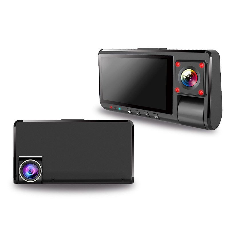 High-Definition 1080P Three-Camera Dashcam with Wifi Mobile Phone Connectivity, 3inch Screens, Wide-Angle Infrared Night Vision, and Reversing Images