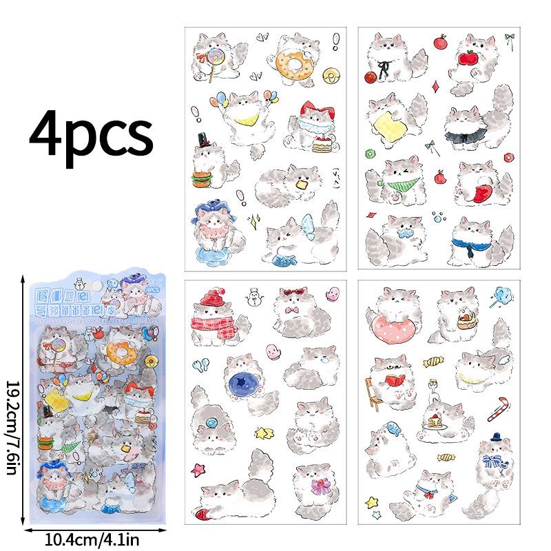 Kawaii Cat Stickers Cartoon Animal Stickers Student DIY Scrapbook Decals Handbook Cute Korean Nail Sticker Aesthetic Stationery