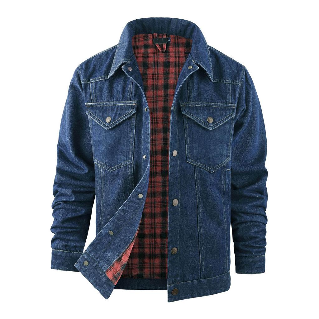Męska Kurtka Plaidowa Flanelowa Casualowa Kontrastowa Kolorystycznie Kurtka Jeansowa Rozmiar Plus Wiosna Jesień Western