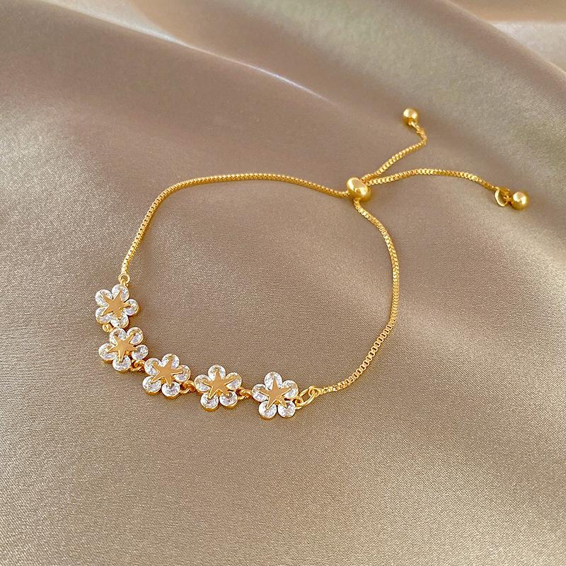 Women Gold Four Leaf Clover Bracelet Adjustable Delicate Bangle Wedding Party Jewelry Gift