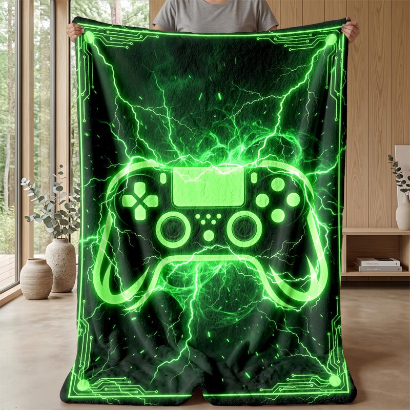 Glowing Game Controller with Lightning Theme blanket Lightweight Warm Flannel Blanket Decorative Throw Blanket for Home Decoration