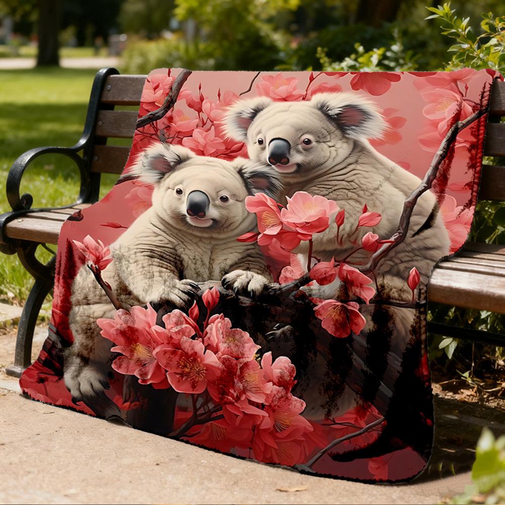 1pc Koala, Blossom Outdoor Blanket - Lightweight Flannel Throw For Travel, Camping, Livingroom, Couch, Chair yy251114197