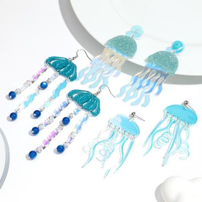 Laser Acryl Kwallen Goudvis Oorbellen voor Vrouwen Creatieve Iridescent UFO Veer Kwastje Oorbel Grappige Sieraden Verjaardagscadeau