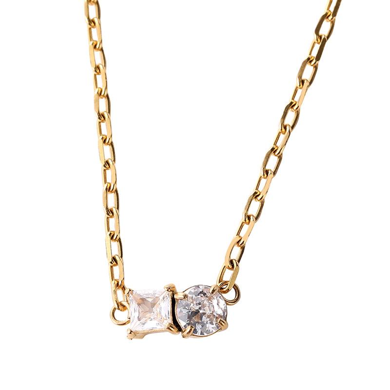 Korean And American Collarbone Chain Double Diamond Necklace Female Popular Personality Temperament Light Luxury Fashion Elegance Stainless Steel