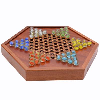 Checkers Glass Marbles Wooden Tabletop Game with Portable Drawer Storage.