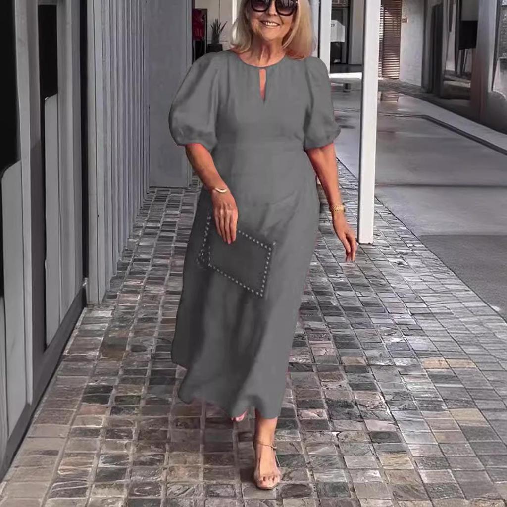 2026 Spring/Summer Women's Solid Color Loose Puff Sleeve Dress