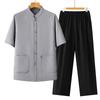 Middle-aged Men's Short-sleeved T-shirt Grandpa Tang Suit Sweatshirt Summer Cardigan Top Suit Dad Old Man's Shirt Two-piece Set