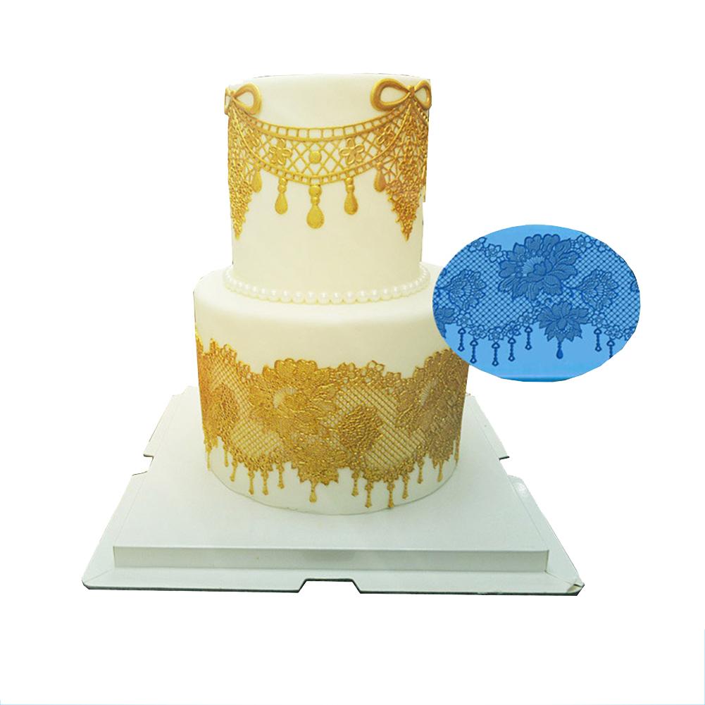 Elegant Peony Flowers Pattern Lace Silicon Mold for Fondant Cake Brim Decor
