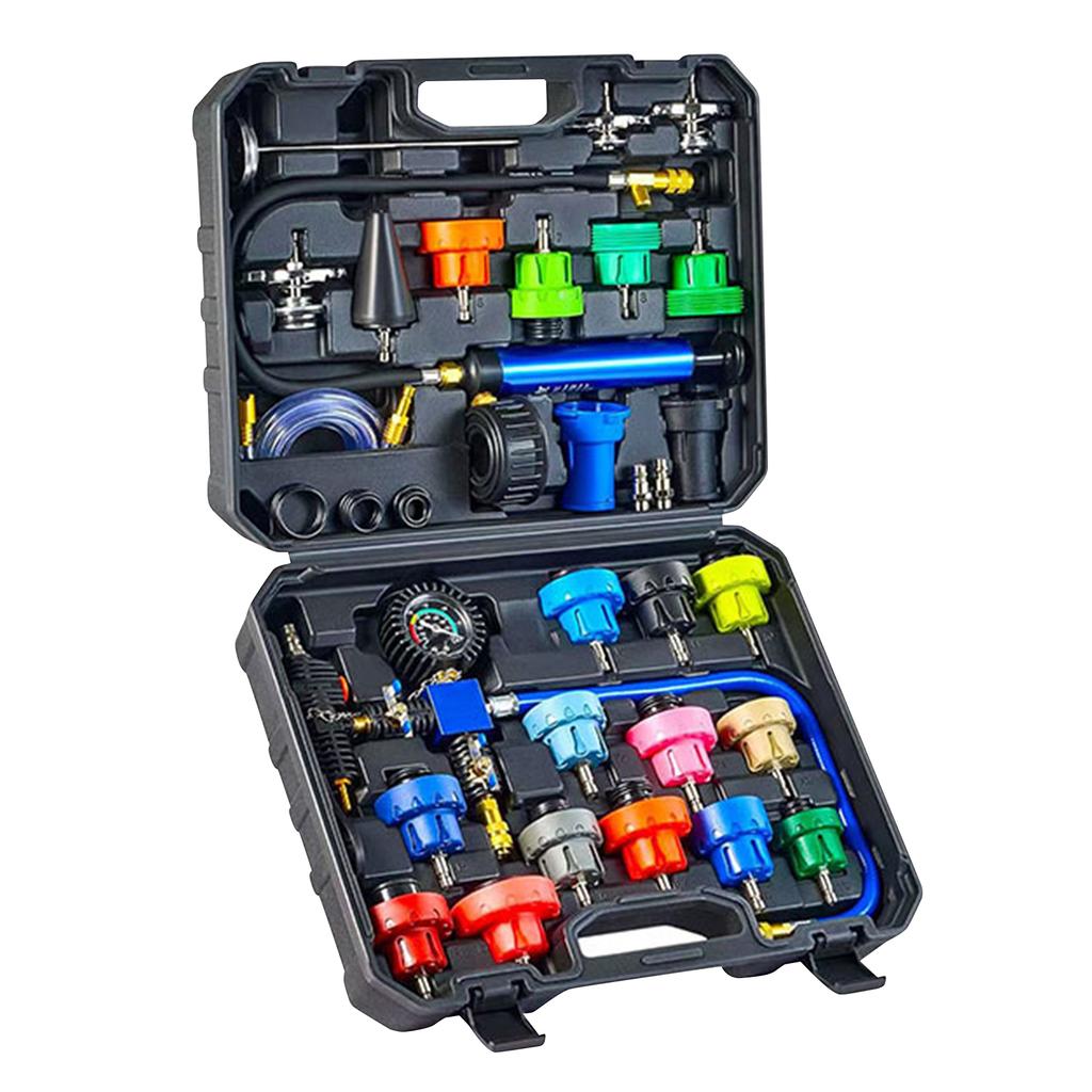 31 Pcs Radiator Cooling System Pressure Tester Kit Cooling System Water Tank Leak Test Detector Set for Cars Motorcycles Trucks