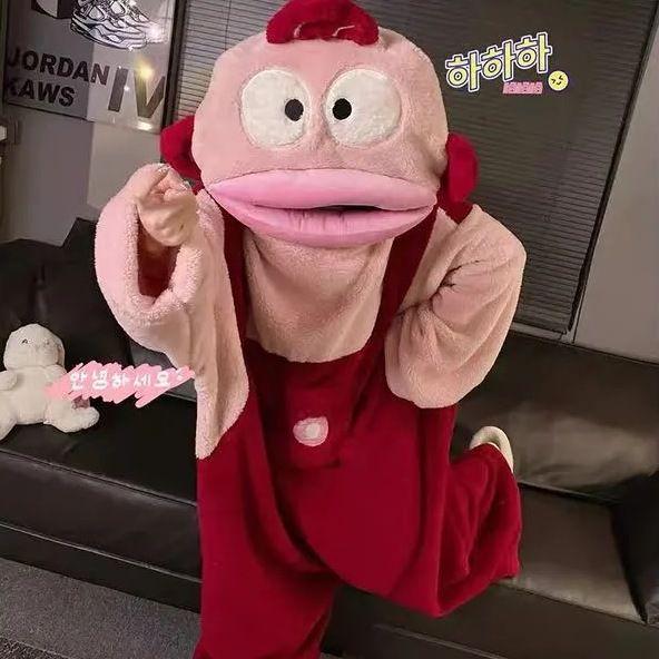 Whimsical Fish & Hanton Couple Pajamas - Unisex Winter Coral Fleece Funny Cartoon Loungewear