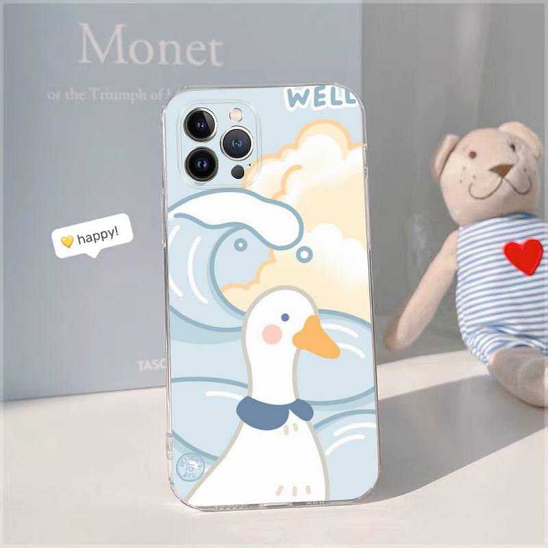 Cartoon duck Phone Case For iPhone 14 13 12 11 Pro Max XS X XR SE 2020 6 7 8 Plus Mini Transparent Shell
