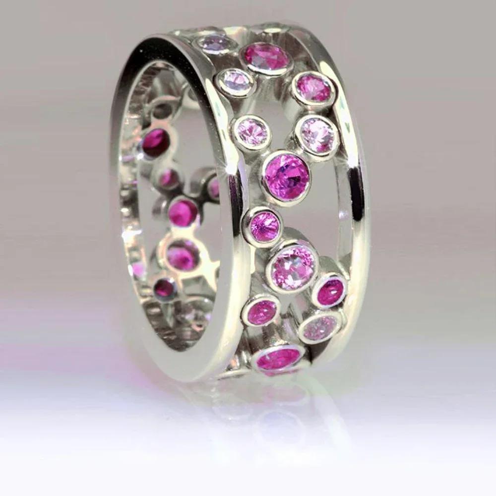 

2026 New Hollow Out Blue White Zircon Shining Diamond Ring Alternating Design Women s Ball Versatile Fashion Zircon 10