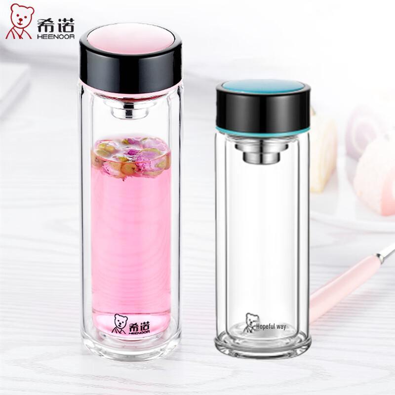 Heenoor Double-Layer Glass Tea Cup with Lid and Filter