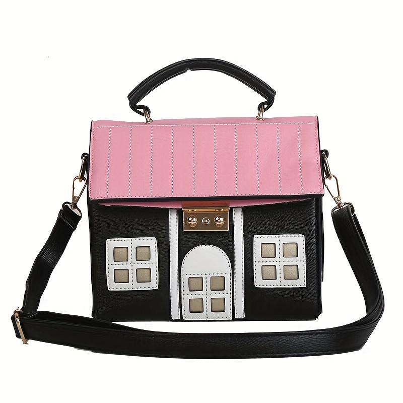 

Женская сумка кроссбоди Очаровательная сумка кроссбоди в форме домика для женщин, материал ПУ, с геометрическими узорами и прочной конструкцией