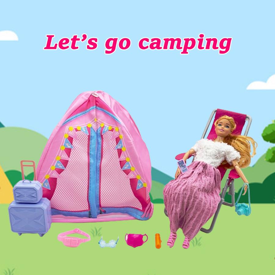 9 Stück Zelt Strandstuhl Reisezubehör Modisches Spielhaus Lustiges Camping-Spielzeug für Puppen Kinderspielzeug Weihnachtsgeschenk