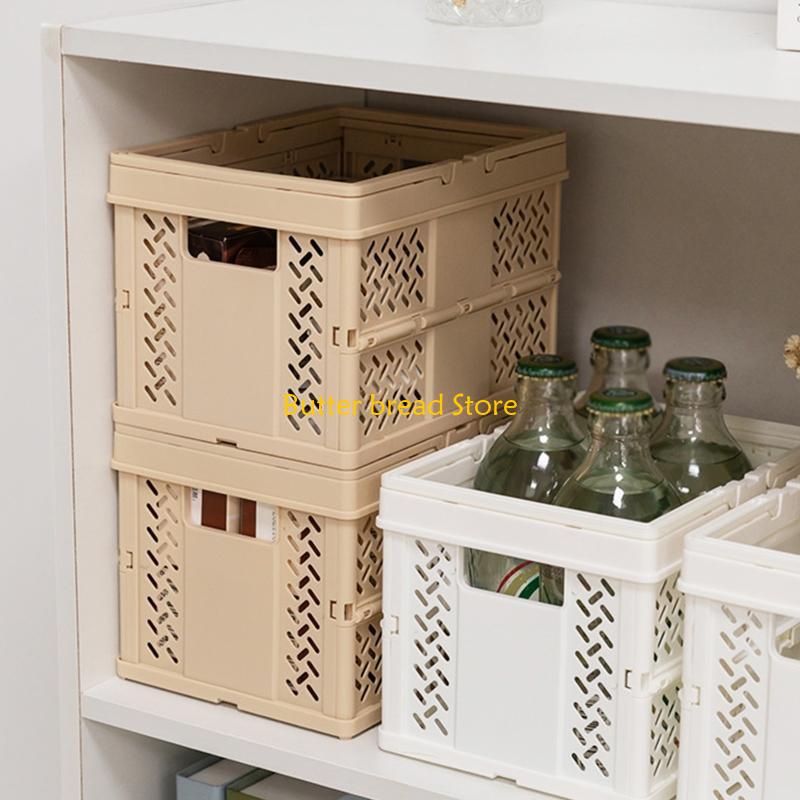 W89C Foldable Basket Stacking Box Clutter Storage Box for Makeup