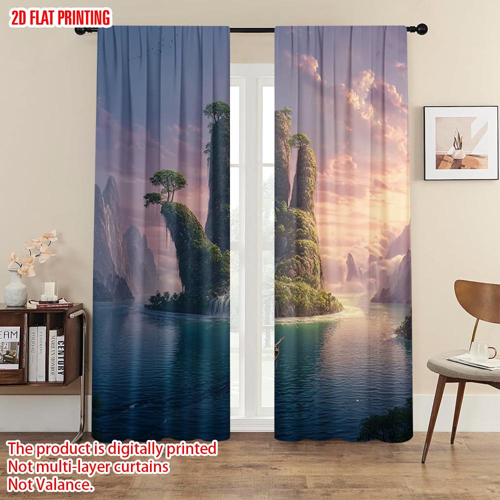 2pcs   plane printing Curtains&Window Treatment Scenery in Stone Hands 100% Polyester (without rod) Versatile All Use for